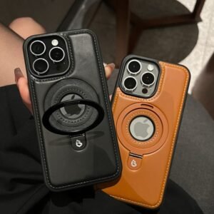 Étui en Cuir de Haute Qualité avec Support Métallique Pour iPhone