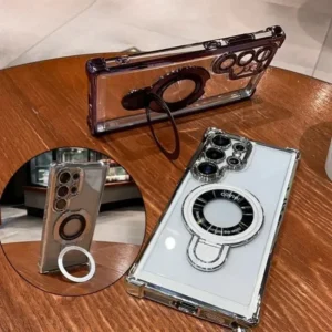 Étui de téléphone en PC translucide magnétique de luxe avec charge sans fil, support antichoc pour Samsung